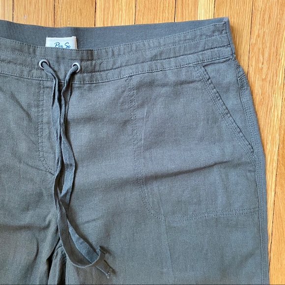 Linen Blend Olive Drawstring Crop Pants 1X - Picture 5 of 8